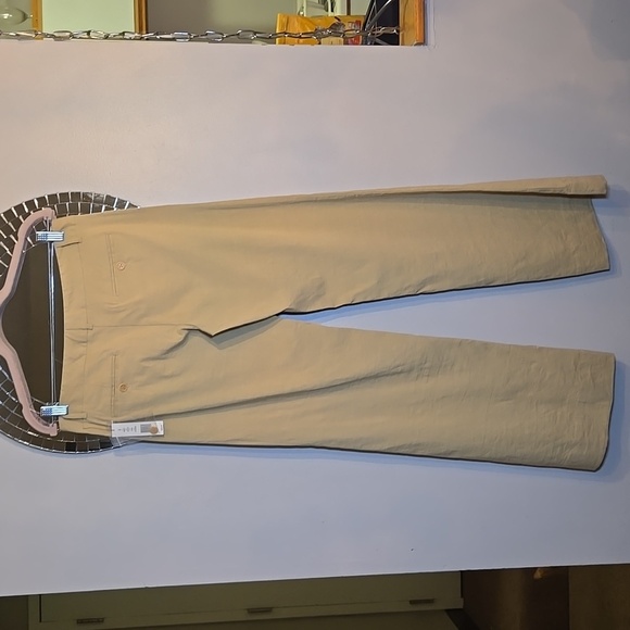 Theory Emery T Linen Rayon Stretch Crunch Khaki High-Waist Wide-Leg Trousers - Picture 8 of 16